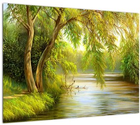 Tablou - Salcie lângă lac, pictură în ulei (70x50 cm)