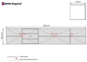 Dulap TV suspendat Asha 200 cm - Negru mat