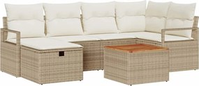 vidaXL Set de canapele pentru grădină cu pernă 7 pcs Bej Rattan poli