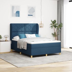 vidaXL Pat box spring cu saltea, albastru, 140x190 cm, textil