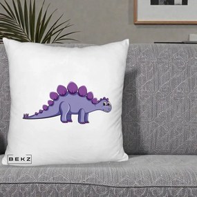 Perna Personalizata Stegozaur Mov, 40x40 cm, Alb Pufos, Husa Detasabila, Perna Inclusa, BEKZ®