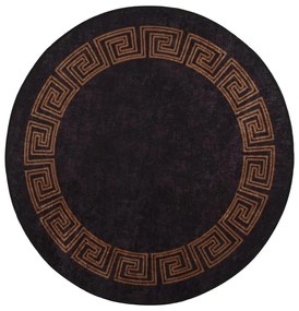 vidaXL Covor lavabil, negru și auriu, φ120 cm, antiderapant