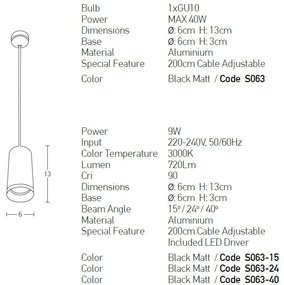 Pendul LED design modern Nailu 15 negru