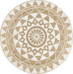 vidaXL Covor manual cu imprimeu alb, 90 cm, iută