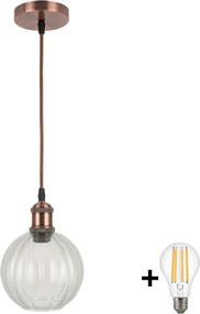 Brilagi - Pendul LED pe cablu RETRO GLASS 1xE27/60W/230V Ø 18 cm cupru/sticlă transparentă