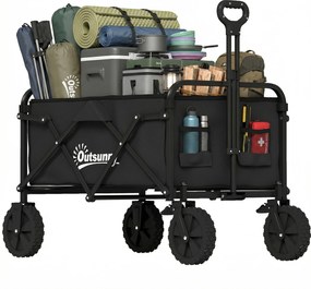 Outsunny Cărucior pentru grădină pliabil cu roți blocabile mâner reglabil suport pentru pahare încărcare 80 kg pentru camping 85x50x99 cm Negru | Aosom Romania