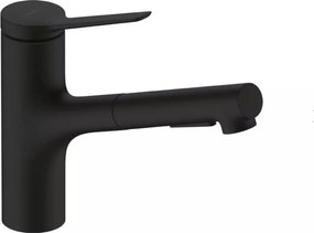 Baterie bucatarie cu dus extractibil negru mat Hansgrohe Zesis M33 150 sBox cu 2 jeturi