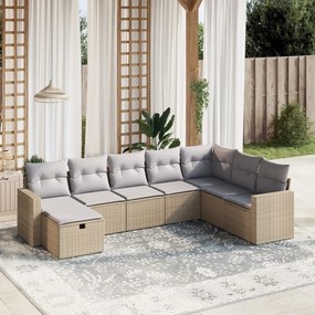 vidaXL Set canapele de grădină, 8 piese, cu perne, bej, poliratan