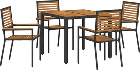 vidaXL Set de masă pentru grădină 5 pcs Negru și Maro poliratan