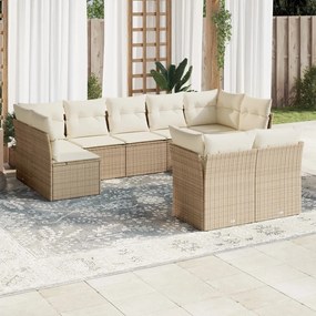 vidaXL Set canapele de grădină, 9 piese, cu perne, bej, poliratan