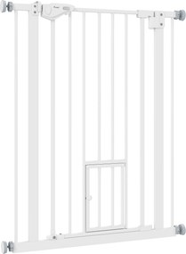 PawHut Poartă Reglabilă pentru Câini cu Ușă Mică și Montaj prin Presiune, 74-80x91.4 cm, Alb | Aosom Romania