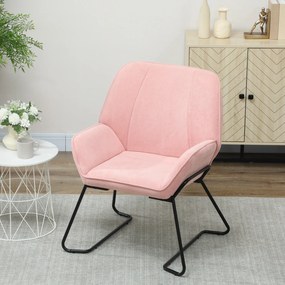 HOMCOM Fotoliu de Lounge cu Scaun Larg și Capitonat Tapitat în Catifea Picioruse de Metal Fotoliu pentru Living Roz | Aosom Romania