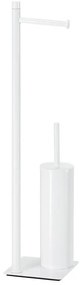Gedy - Perie WC de podea TRILLY cu suport pentru hârtie igienică, alb mat