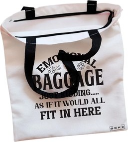 Sacosa de Panza pentru Cumparaturi, Geanta Tote, model Emotional baggage, Cu fermoar, 38x34.5 cm, Alba, BEKZ®