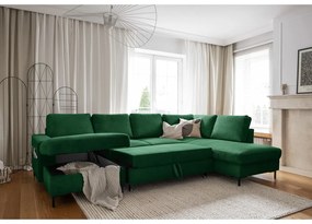 Colțar verde închis extensibil cu tapițerie din catifea reiată (cu colț pe partea dreaptă) Lofty Lilly – Miuform