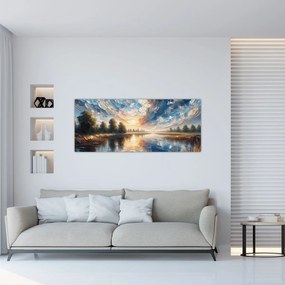 Tablou - Pictură cu soarele deasupra apei (120x50 cm)