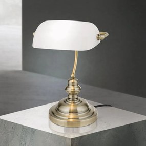 Veioza birou / Lampa de masa clasica Bankers LA 4-587/1 Patina/opal OR