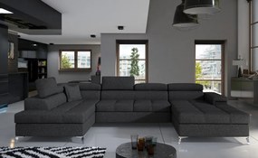 Canapea modulara, extensibila, cu spatiu pentru depozitare, 345x202x90 cm, Eduardo L01, Eltap (Culoare: Bej Pepit / Maro inchis)