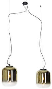 Lampă pendant de design neagră cu sticlă aurie cu 2 lumini - Bliss
