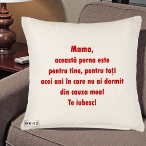 Cadou pentru Mama - Perna Personalizata Perna pentru Mama, 40x40 cm, Crem Reliefat, Husa Detasabila, Perna Inclusa, BEKZ®