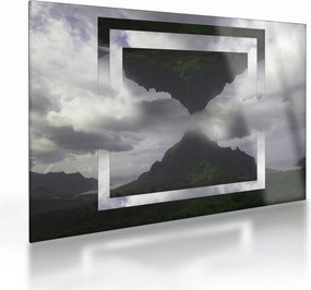 Tablou pe sticlă - Munții din Islanda, colaj geometric (70x50 cm)