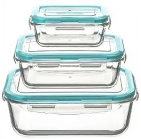 Set 3 cutii alimentare 5five, dreptunghiulare, din sticla cu inchidere ermetica