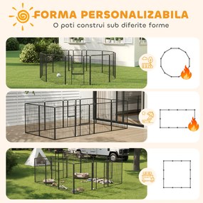 PawHut Gard pentru Câini, Incintă Modulară pentru Câini din 8 Secții pentru Interior și Exterior, 80x100 cm, Negru | Aosom Romania