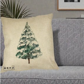 Perna Decorativa cu tematica de Craciun, Brad 2, 40x40 cm, Crem, Husa Detasabila, Perna Inclusa, BEKZ®