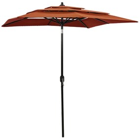 Umbrela de soare 3 niveluri, stalp aluminiu, caramiziu, 2x2 m Terracota, 2 x 2 m
