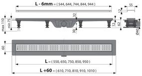 Set rigola de dus, Alcadrain, Simple, cu capac, 95 cm, inox