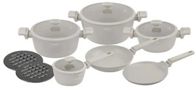 Set oale marmorate cu tigaie clatite 12 peise Klausberg KB-7967, crem