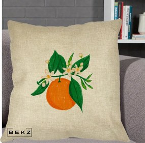 Perna Decorativa Portocala in Floare, 40x40 cm, Crem, Husa Detasabila, Perna Inclusa, BEKZ®