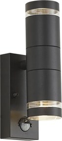 Lampă modernă de perete pentru exterior neagră cu 2 lumini IP44 cu senzor de mișcare - Dubbla