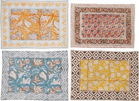 Set 4 protectii pentru masa, din bumbac, Blockprint