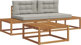 vidaXL Set de canapele de exterior 3 Bucată Gri natural și deschis