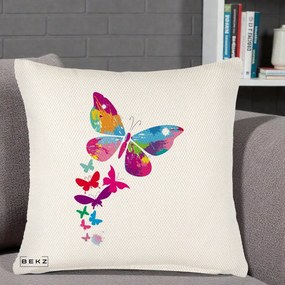 Perna Decorativa Fluturi Splash, 40x40 cm, Crem Reliefat, Husa Detasabila, Perna Inclusa, BEKZ®