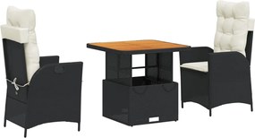 vidaXL Set mobilier de grădină cu perne, 3 piese, negru, poliratan
