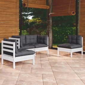 Set mobilier de gradina cu perne, 4 piese, lemn masiv de pin Alb, 1