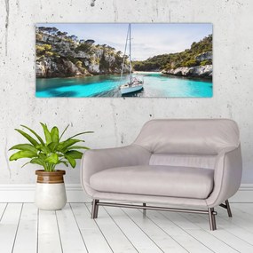 Tablou - Plajă cu barca cu pânze (120x50 cm)