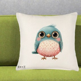 Perna Decorativa Pasare Teal-Roz cu Pete, 40x40 cm, Crem Reliefat, Husa Detasabila, Perna Inclusa, BEKZ®