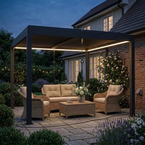 Outsunny Pergolă 3x3 m acoperiș terasă din aluminiu cu iluminare LED, telecomandă, acoperiș cu lamele reglabil | Aosom Romania