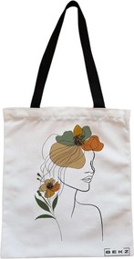 Sacosa de Panza pentru Cumparaturi, Geanta Tote, Flower Lady 11, Cu fermoar, 38x34.5 cm, Alba, BEKZ®