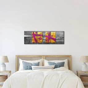 Tablou - Pătratr colorate pe fond negru (cu ceas) (90x30 cm)
