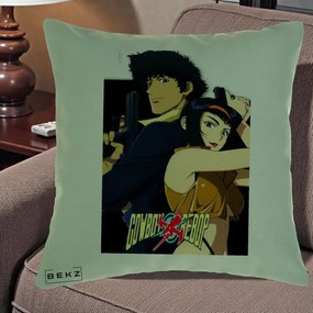 Perna Personalizata Cowboy Bebop Spike si Faye Poster, 40x40 cm, Verde, Husa Detasabila, Perna Inclusa, BEKZ®