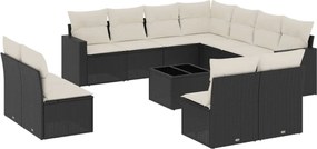 vidaXL Set canapele de grădină, 12 piese, cu perne, negru, poliratan