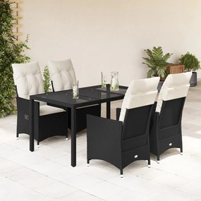 vidaXL Set mobilier de grădină cu perne, 5 piese, negru, poliratan