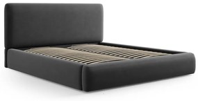 Pat matrimonial gri închis tapițat cu spațiu de depozitare cu somieră 180x200 cm Colonel – Cosmopolitan Design