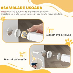 PawHut Barieră de Siguranță Interioară pentru Câini cu 2 Extensii și Ușă pentru Pisici, 76-104x77 cm, Alb | Aosom Romania