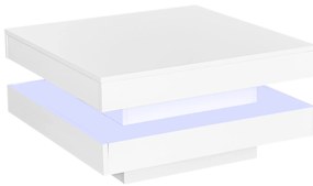 Măsuță de Cafea Modernă Pătrată Lucioasă cu Placă Rotativă la 360° și Iluminare LED în 16 Culori, 70x70x36 cm, Albă