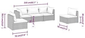Set mobilier de gradina cu perne, 5 piese, maro, poliratan maro si rosu scortisoara, 2x colt + 3x mijloc, 1